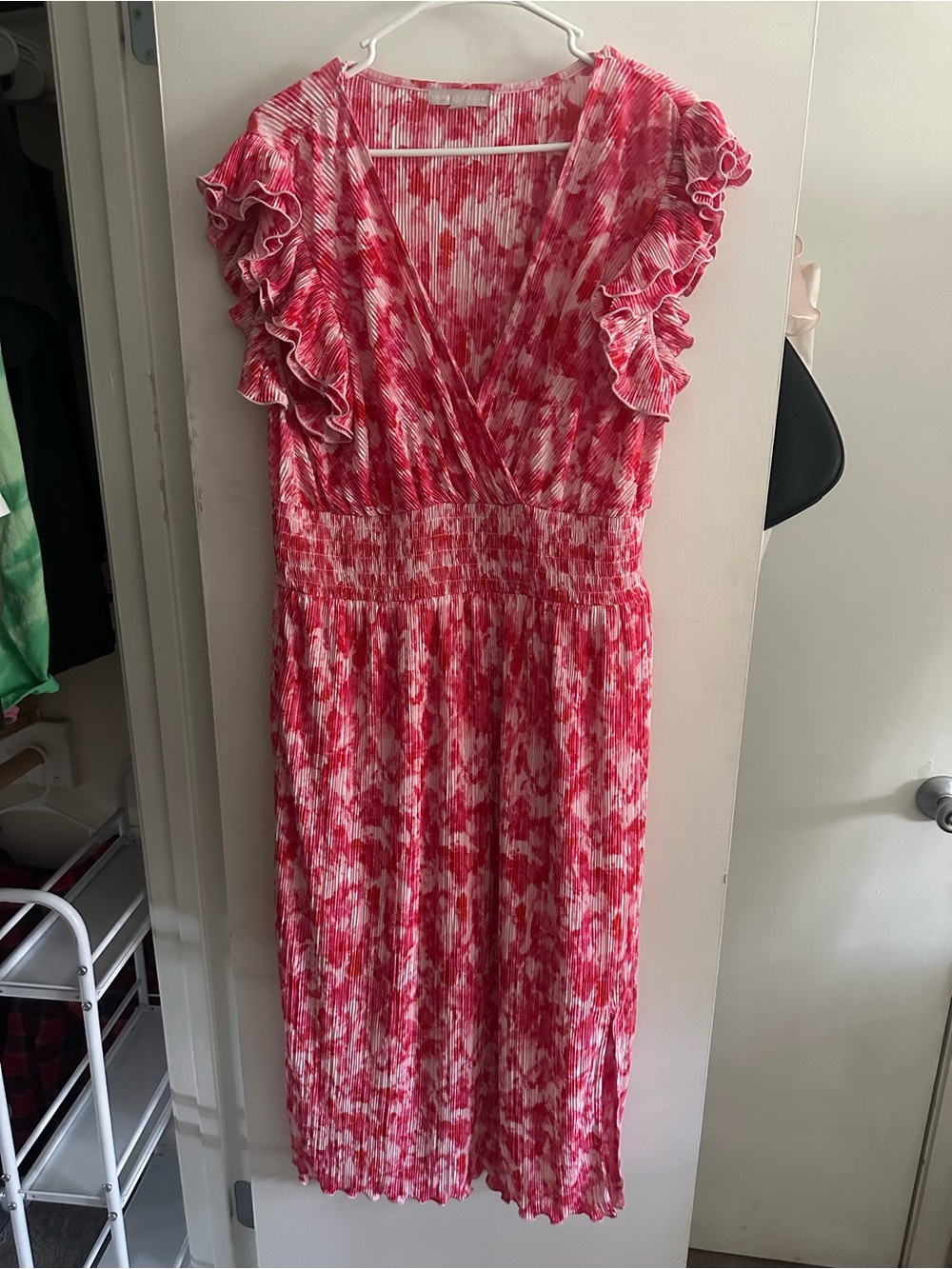 Vintage-Style Red & Pink Ruffled Pleated Dress